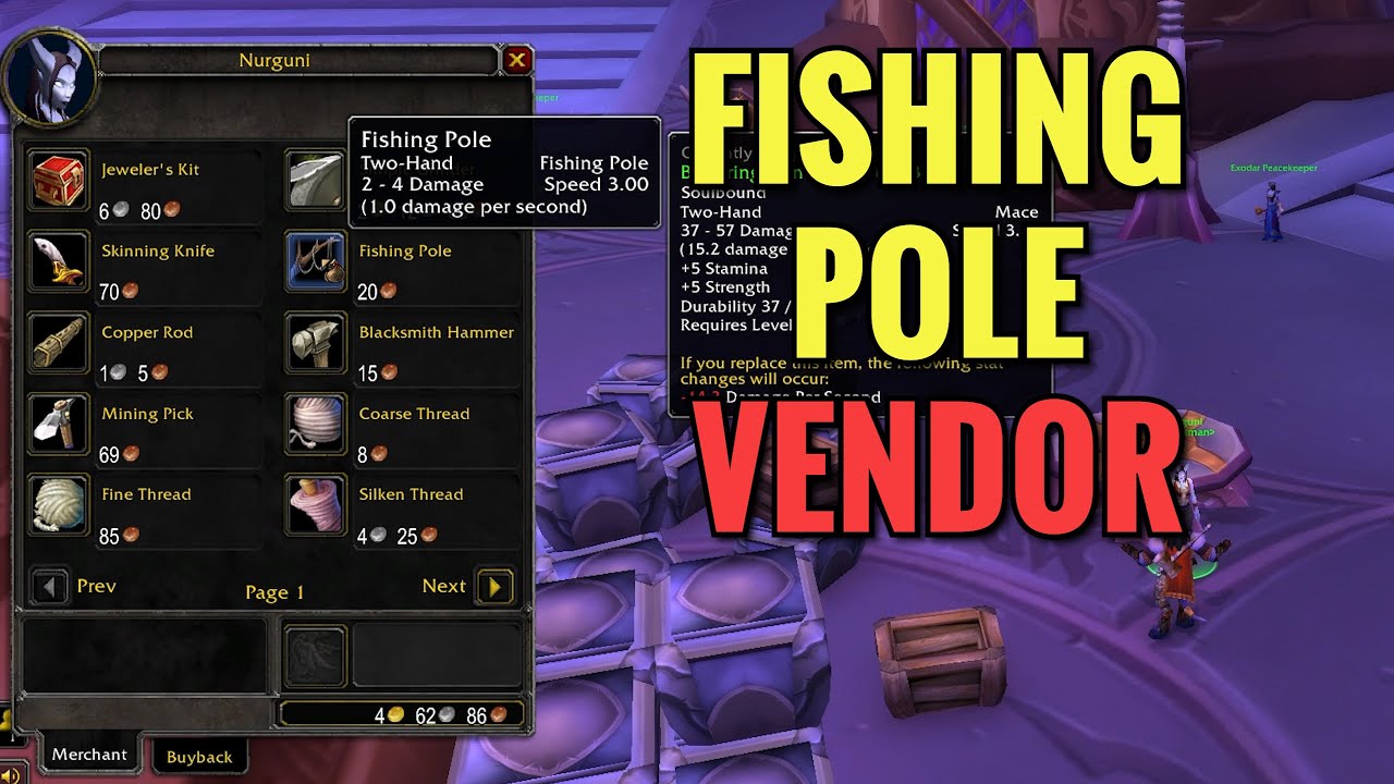 Exodar Fishing Pole Vendor Location (WoW TBC)