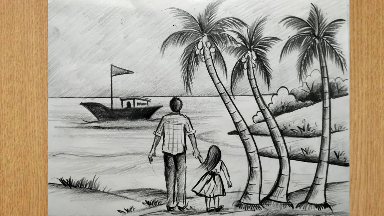how to draw easy pencil sketch scenery,landscape pahar and river side scenery drawing,pencil artist,