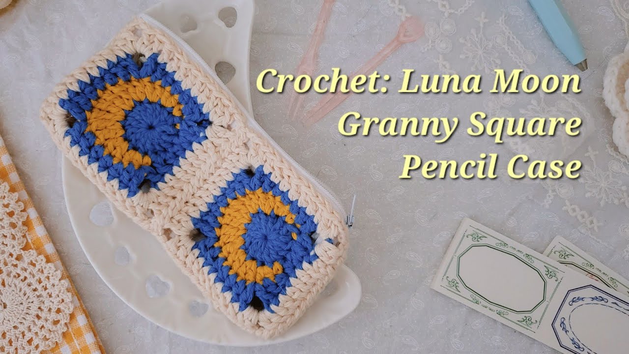 Crochet: Luna Moon granny square Pouch🌜코바늘: 달 모티브 파우치 필통🌜