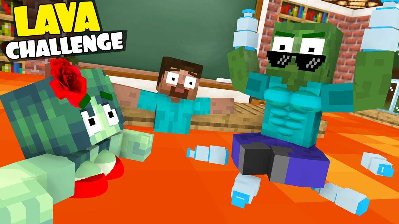 Monster School : BOTTLE FLIP FLOOR IS LAVA Challenge - Minecraft Animation