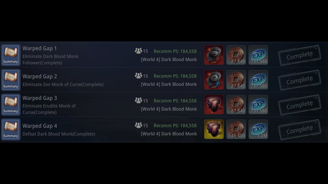 Warped Gap Request 1 to 4