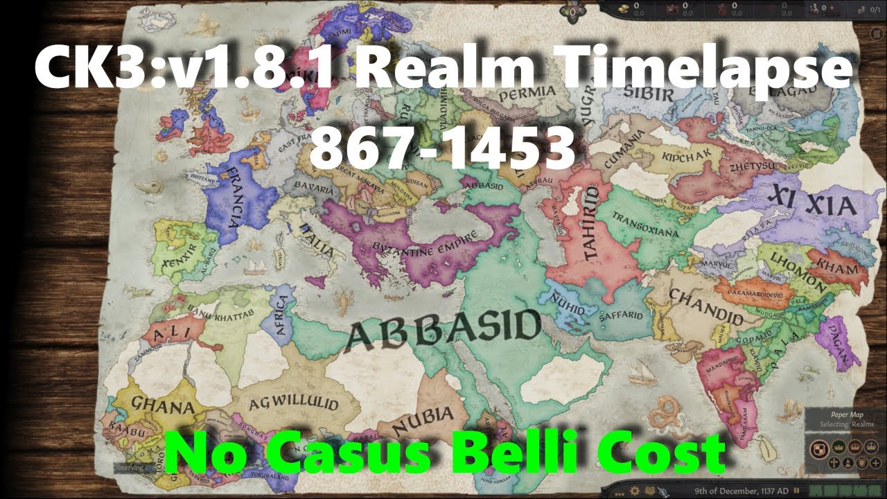 CK3: V1.8.1: 867-1453 Realm Timelapse: No Casus Belli Cost