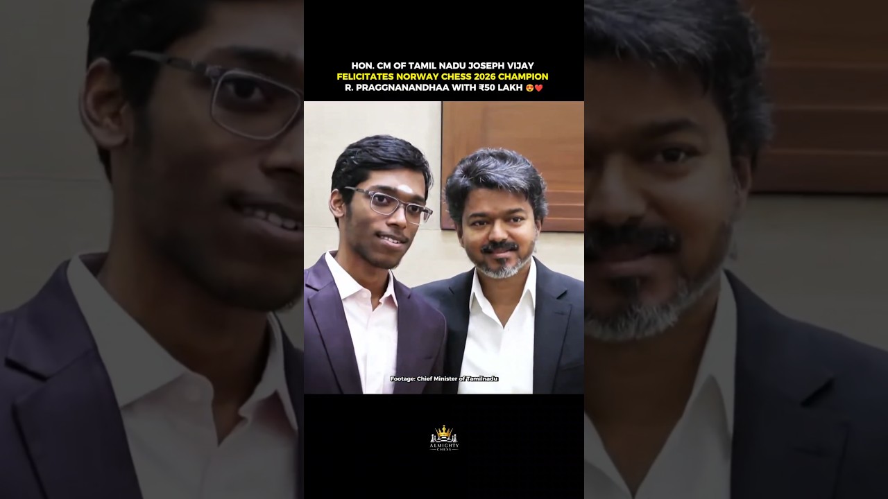 Tamilnadu CM Joseph Vijay felicitates Norway Chess Champion Pragg 😍❤️#chess #praggnanandhaa #shorts