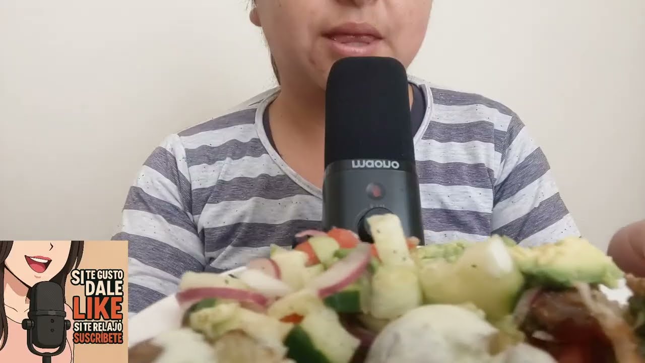 ASMR comiendo mi almuerzo pollo con papas y ensalada