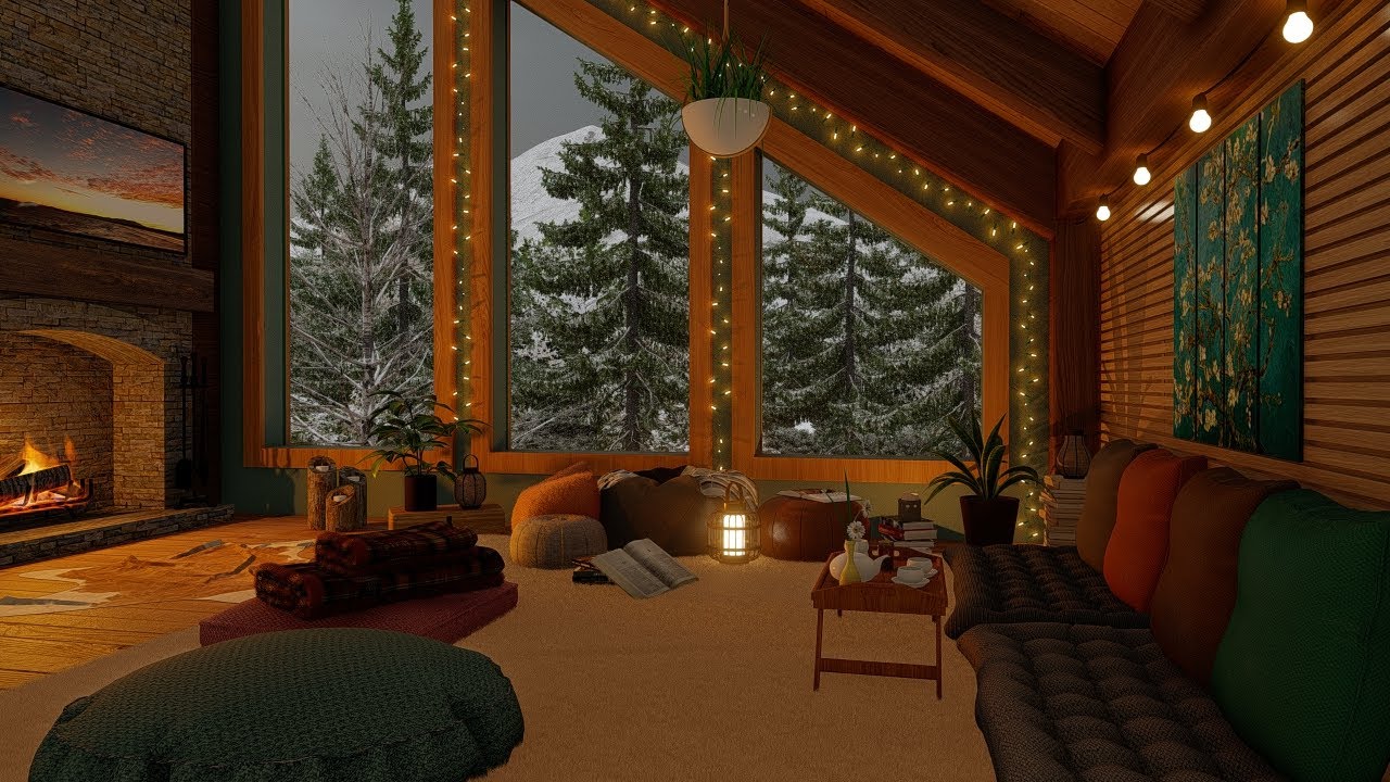 Winter Corner In The Attic 🔥| Blizzard & Fireplace Sound For Sleep