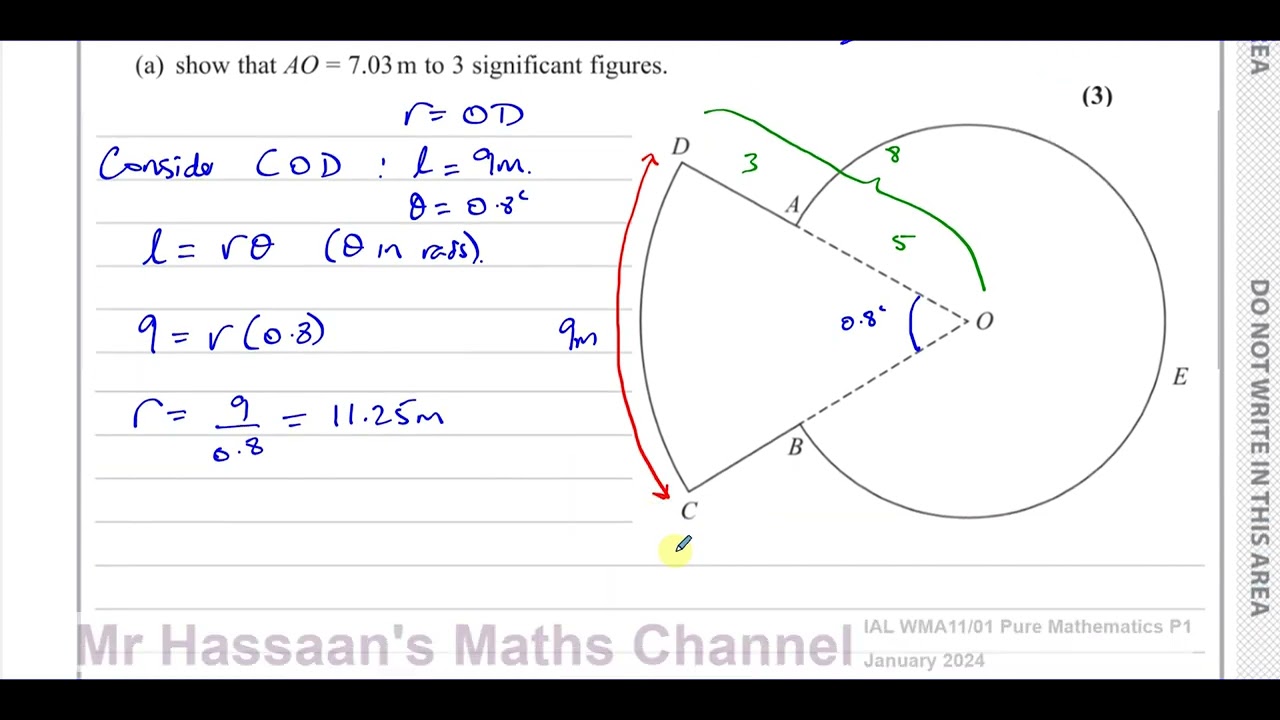 WMA11/01, (Edexcel), IAL, P1, January 2024, Q8, Radian Measure, Sectors, Perimeter, Area, Ratios