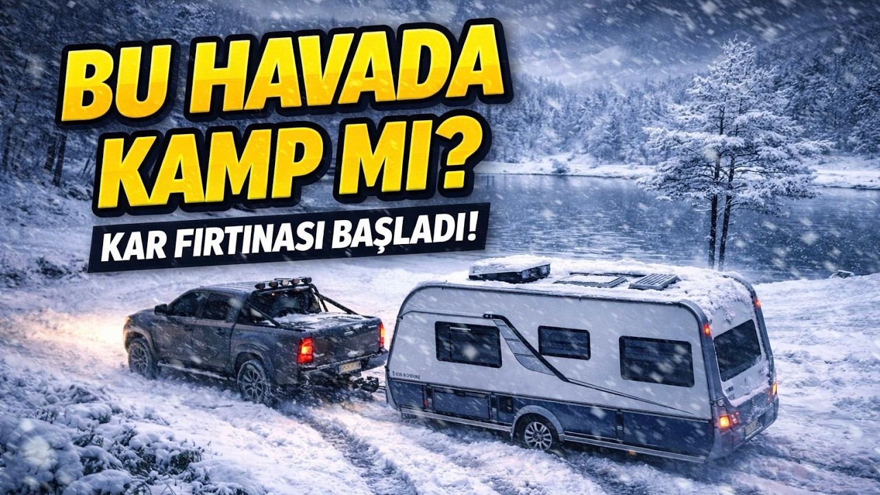 KARAVAN SALLANDI! KAR FIRTINASINDA GÖL KENARINDA ÇEKME KARAVAN KAMPI ❄️
