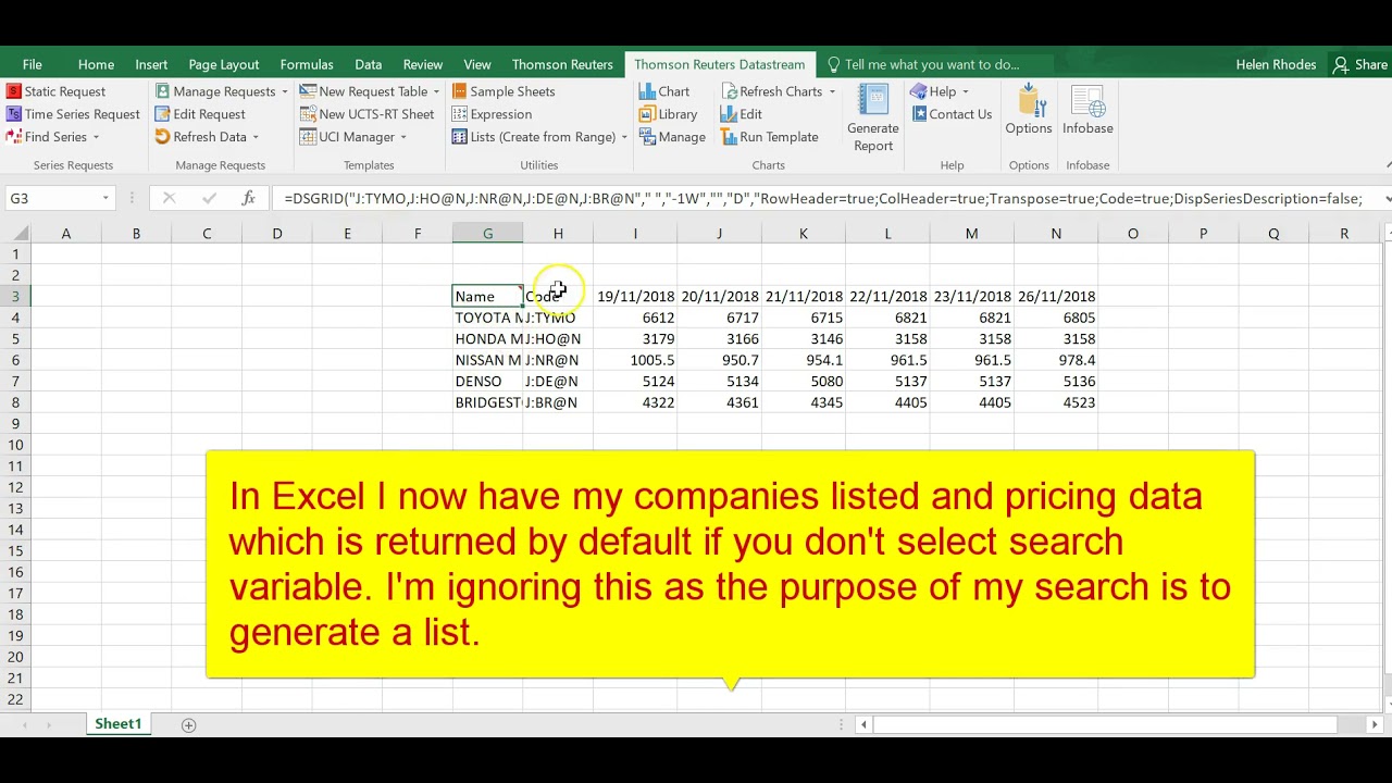 How to download data from established list of companies from DATASTREAM