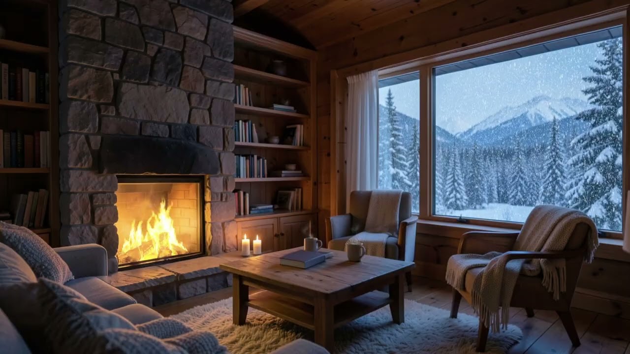 The BEST Cozy Living Room Ambiance for STUDY and RELAXATION with FIREPLACE