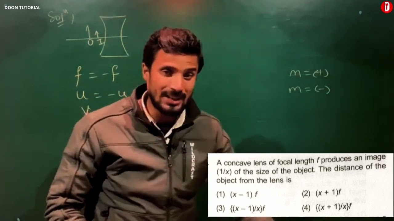 A concave lens of focal length f produces an image (1/x) of the size of the object...QN 07