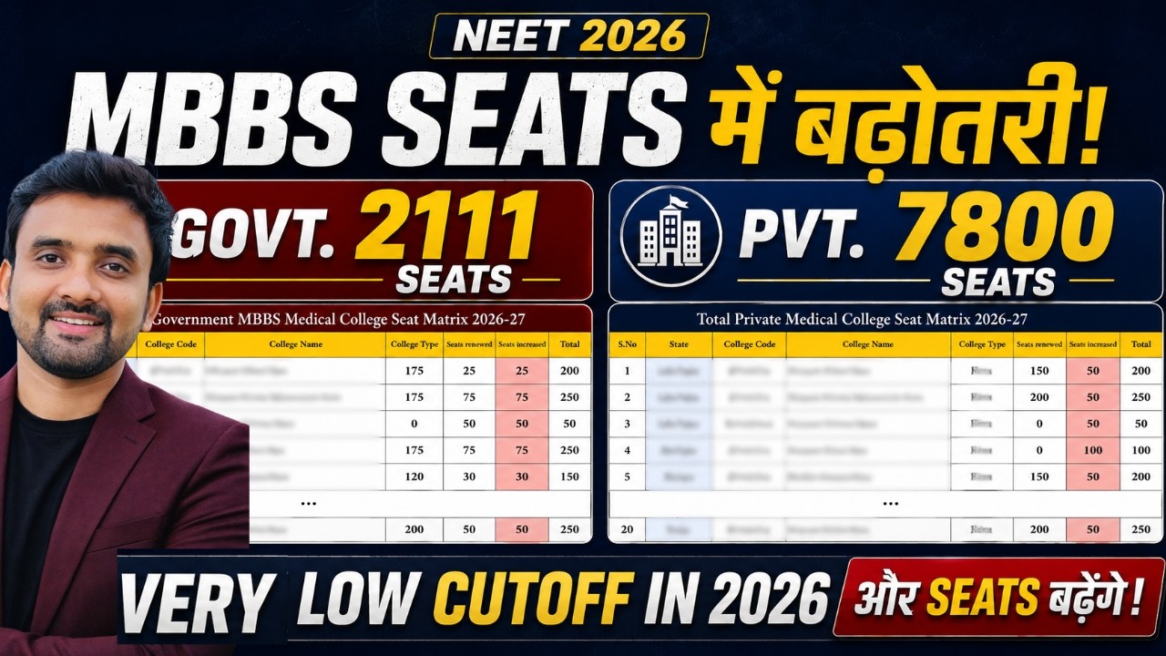 NEET 2026 MBBS Seats Increased 🔥| Govt 2111🔥 & Private 7800 Seats |Low Cutoff |NMC Latest Update