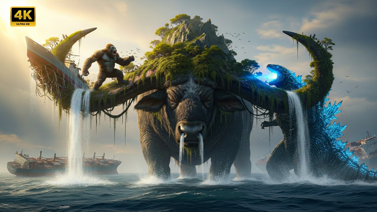 🌊🔥 Kong vs Titan Buffalo vs Godzilla: Ocean Clash on Giant Cargo Ships