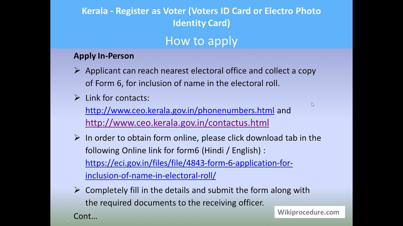 Kerala - Register as Voter (Voters ID Card or Electro Photo Identity Card)