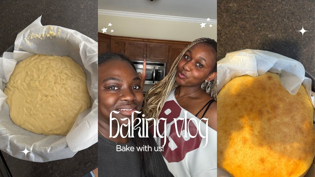 Just two friends baking a cake