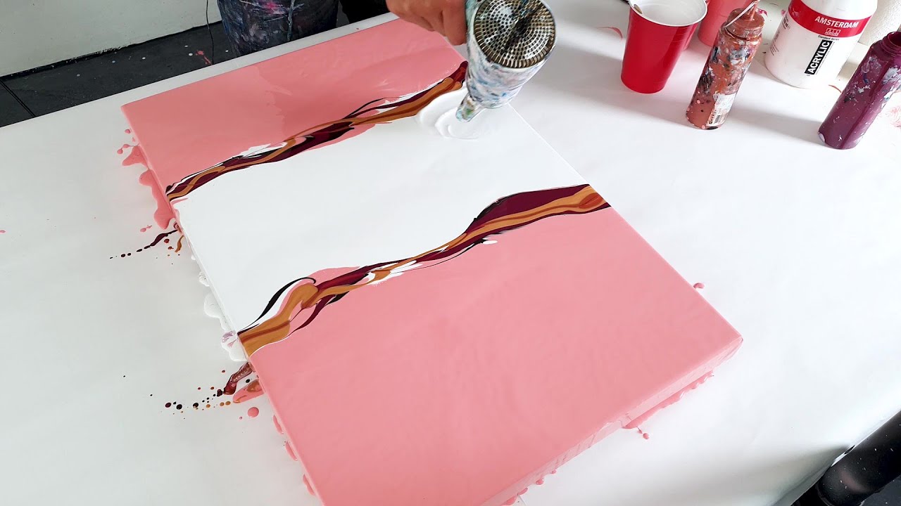 DOUBLE SPLIT ACRYLIC POURING - Sweet, Soft & Warm Fluid painting / Satisfying Art