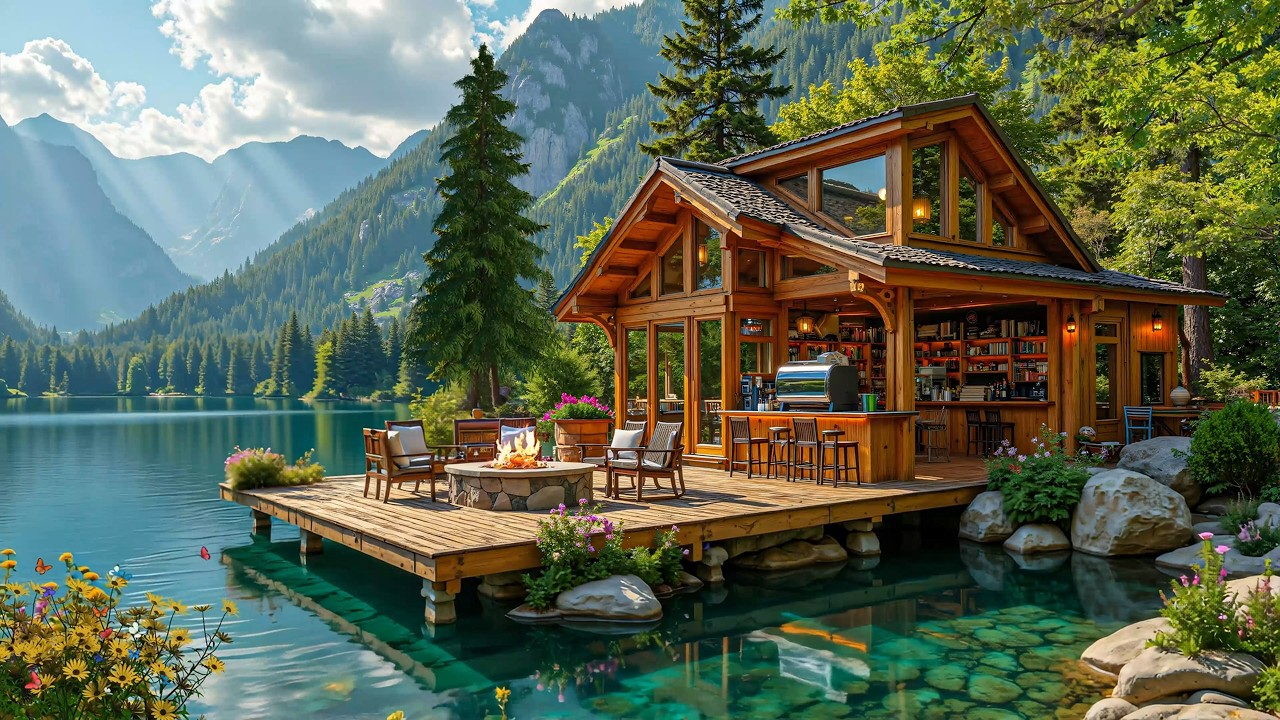 Relaxing Spring Cabin in Nature 🌿🎹 Campfire, River Sounds & Calm Piano Music
