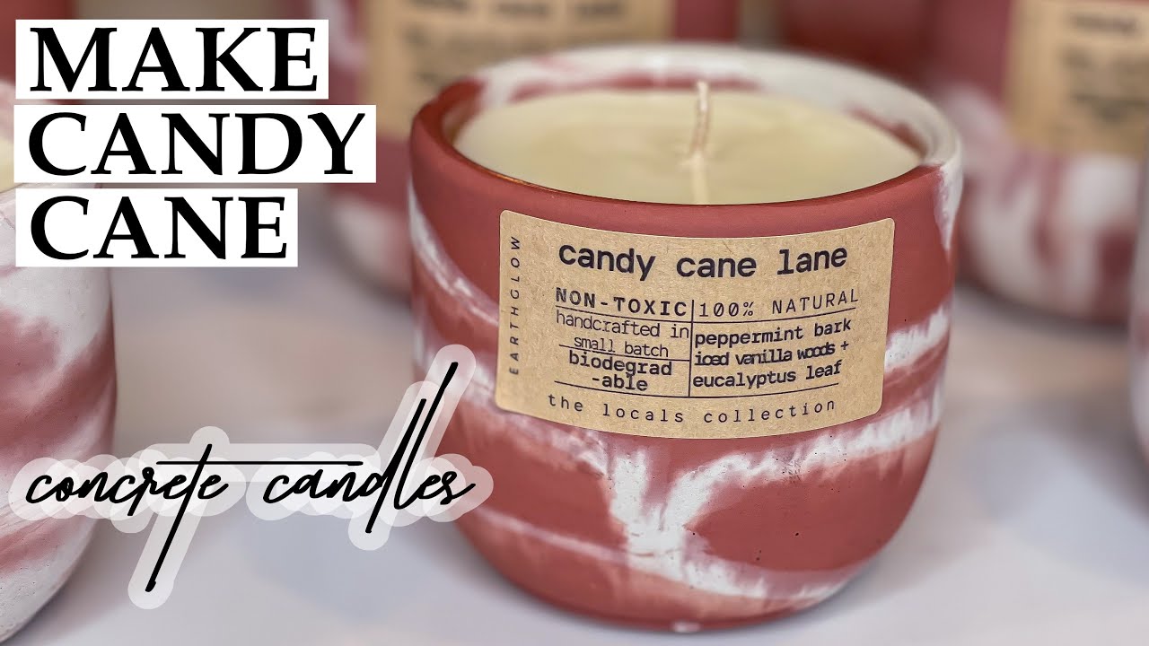Make Candy Cane Concrete Candles with me