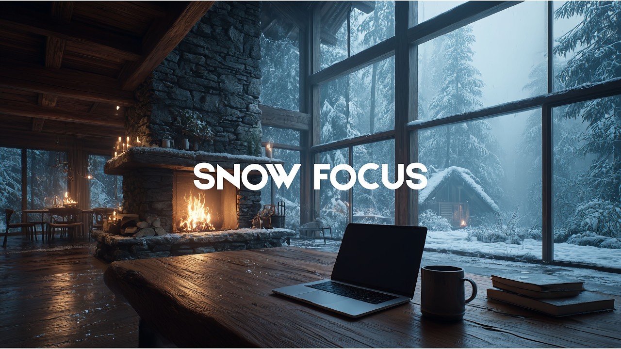 Snow Focus – Cozy Fireplace Deep Focus Beats | Warm Winter Study Atmosphere