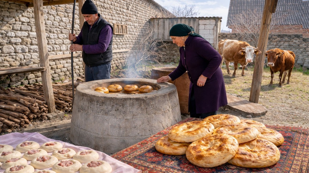 Сельская жизнь в Азербайджане | Выпечка тандури с мясом