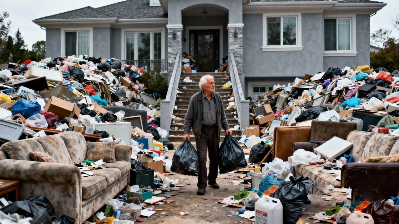 😭An elderly person living in a villa still has to collect trash