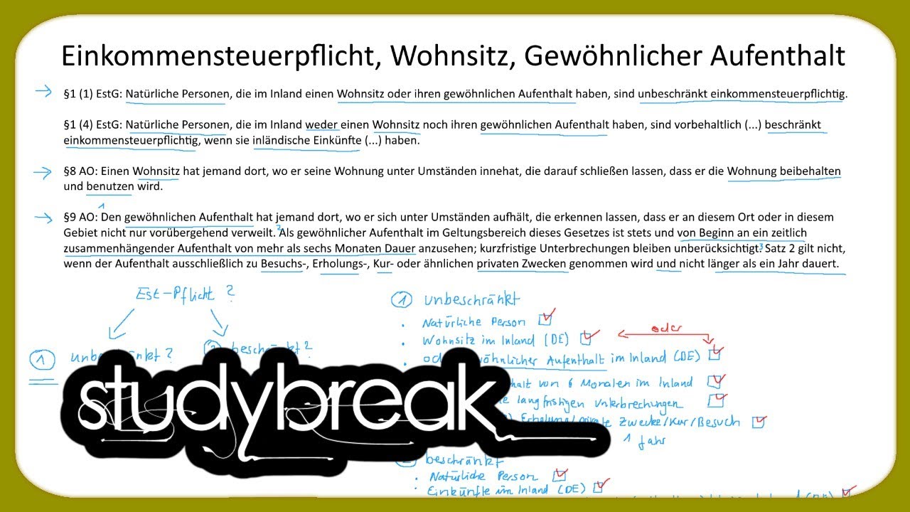 Einkommensteuerpflicht, Wohnsitz, Gewöhnlicher Aufenthalt | Unternehmensbesteuerung