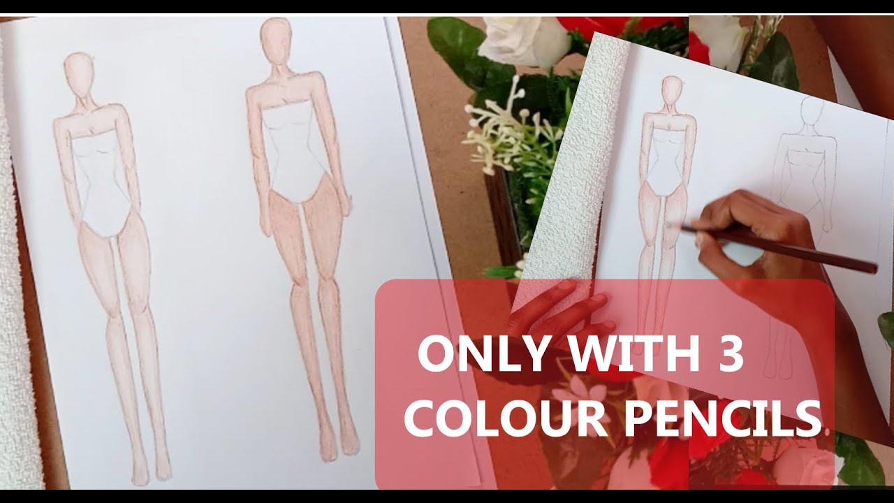 skin rendering fashion illustration for beginners | with only 3 colour pencils|2 different skin tone