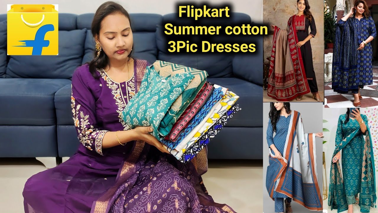 Flipkart Summer Special 3-Pic cotton Sets collections 👌 small to Plus sizes లో ఉన్నాయి 😍#flipkart 