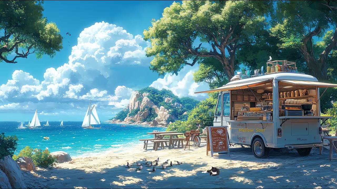 Seaside Coffee & Cute Dog Vibes 🌊☕ | Relaxing Lofi for Study & Calm