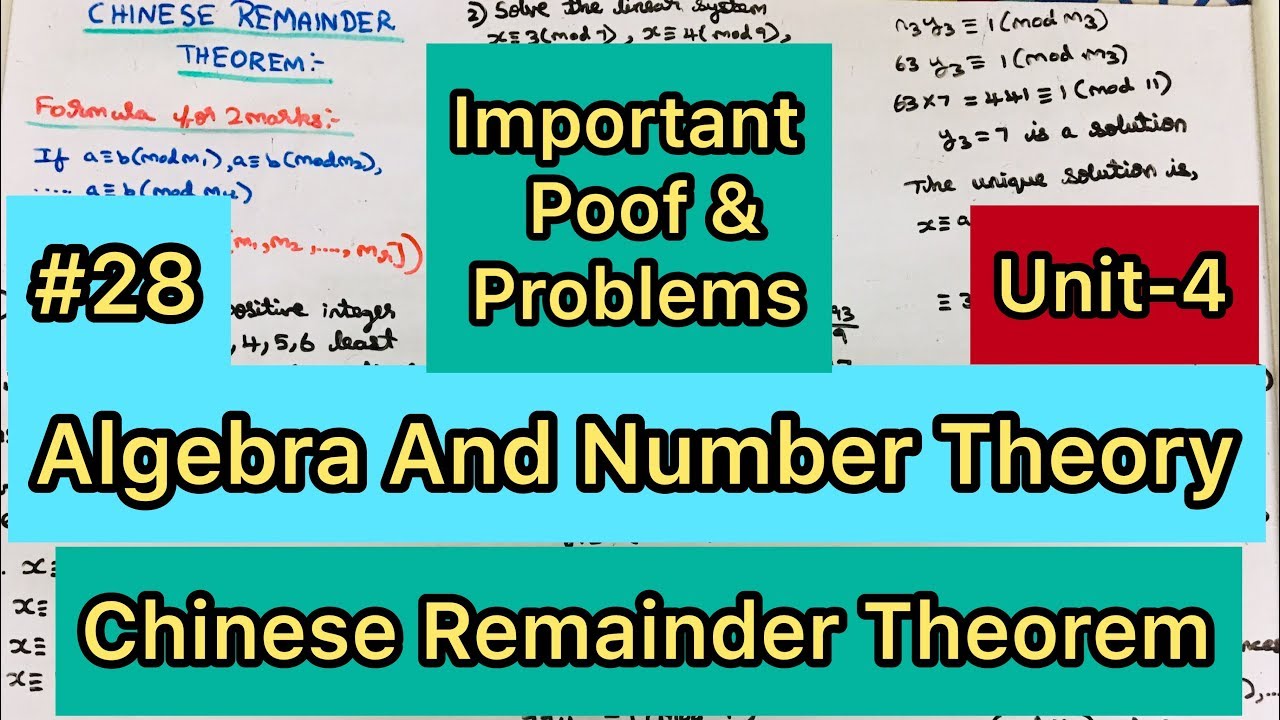 Algebra And Number Theory | #28 | Chinese Remainder Theorem | Tamil