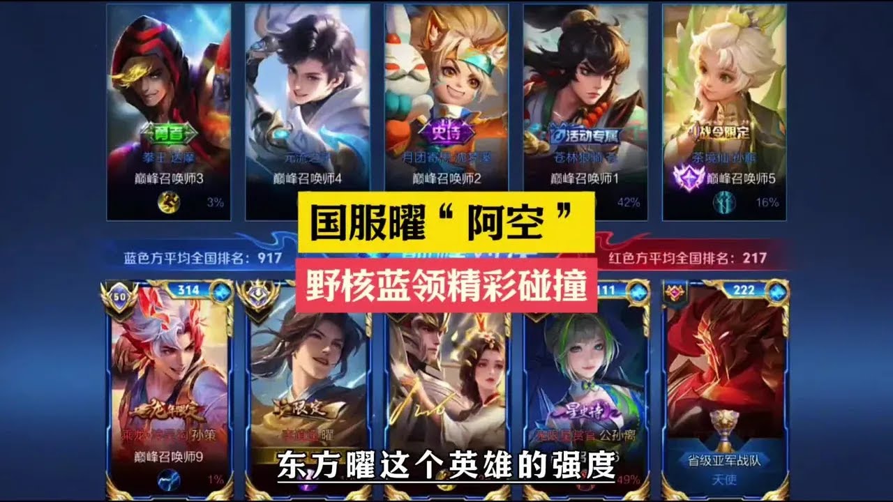 国服曜“阿空”，顶端局“野核”跟“蓝领”之间的精彩碰撞。【凤煌解说王者荣耀】
