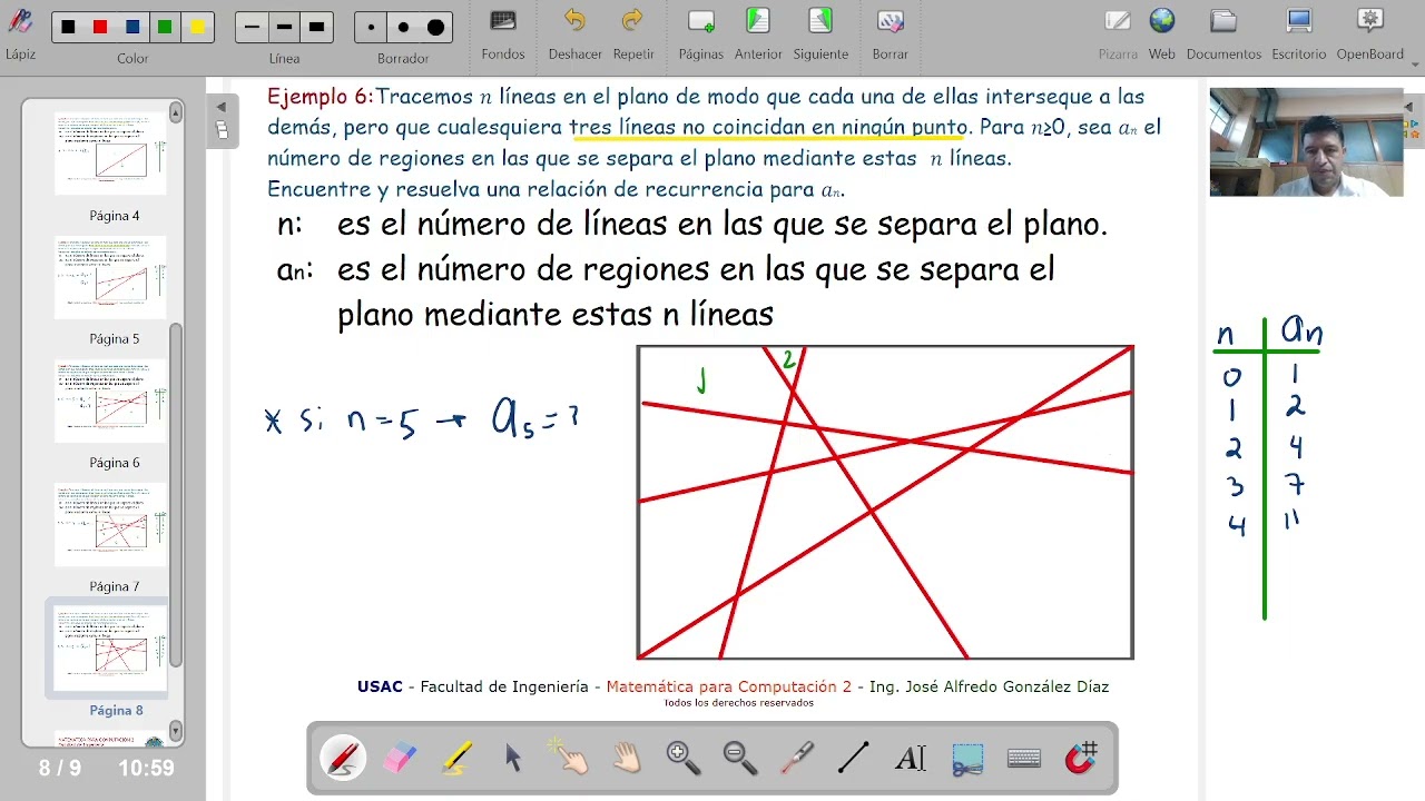 RELACIONES DE RECURRENCIA - APLICACIONES - N LINEAS SEPARAN EL PLANO EN a(n) REGIONES