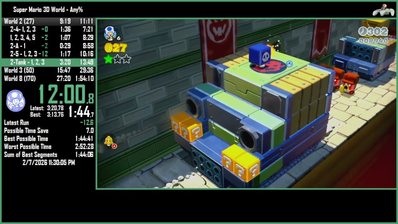 Super Mario 3D World Any% in 1:51:36
