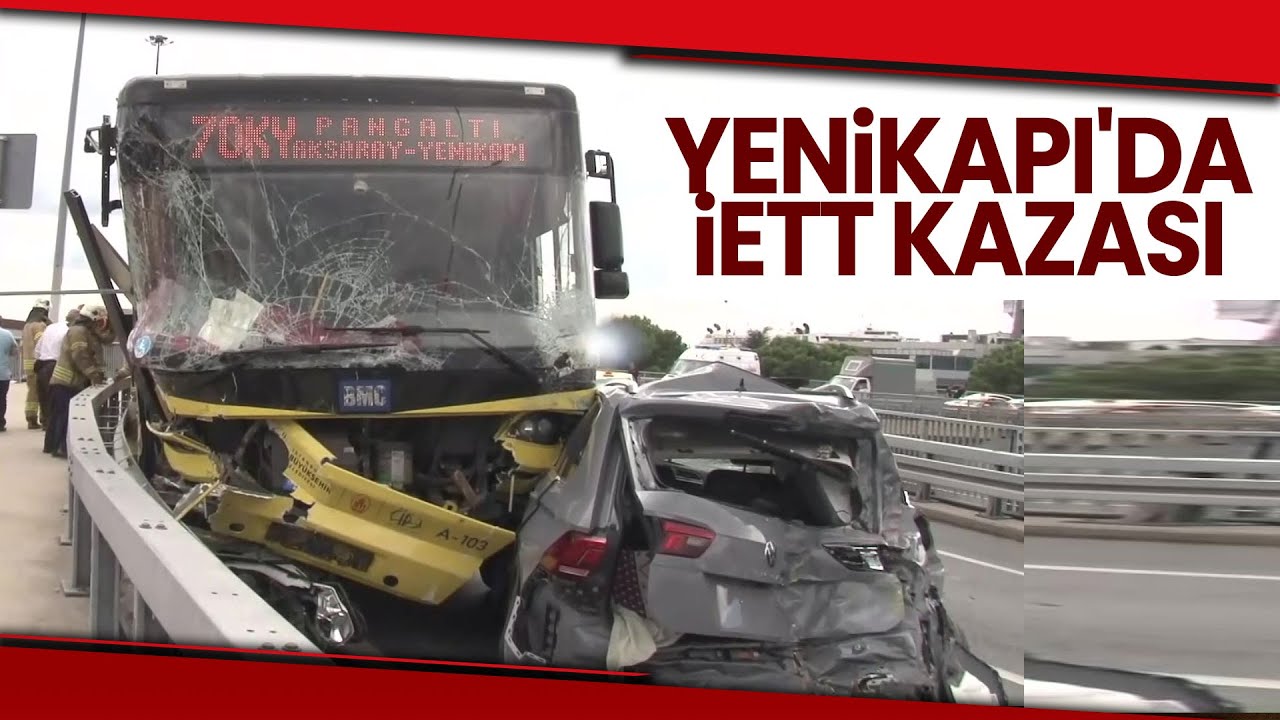 Yenikapı'da Trafik Kazası, İETT Otobüsü Önce Otomobillere Ardından Bariyerlere Çarptı