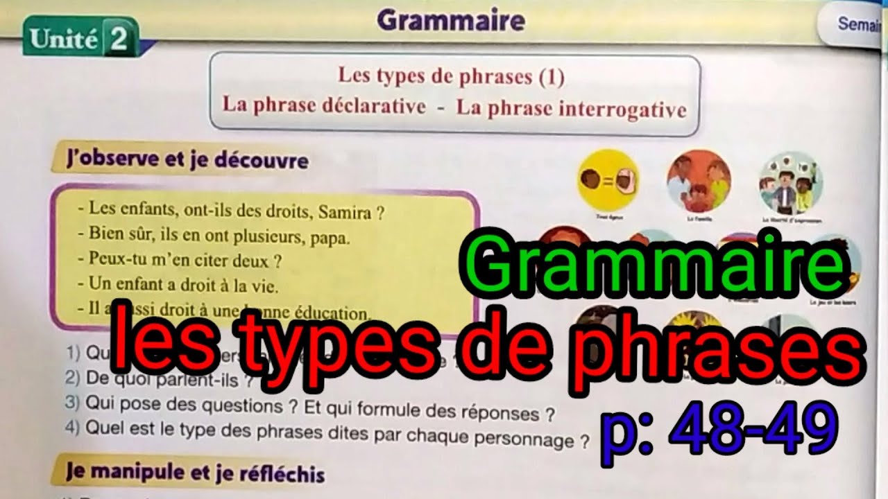 pour communiquer en Français 5 année primaire : Grammaire : les types de phrases page: 48-49