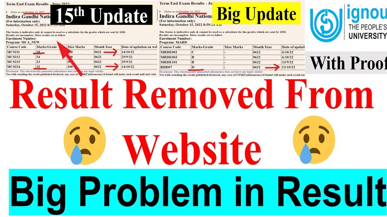 IGNOU Result Remove From Website | Big Problem in June 2022 Result Again || 15th Update Published