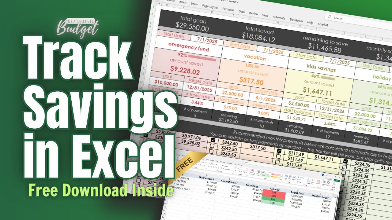 Track Your Savings Goals Automatically in Excel | Free Budget Tracker Download