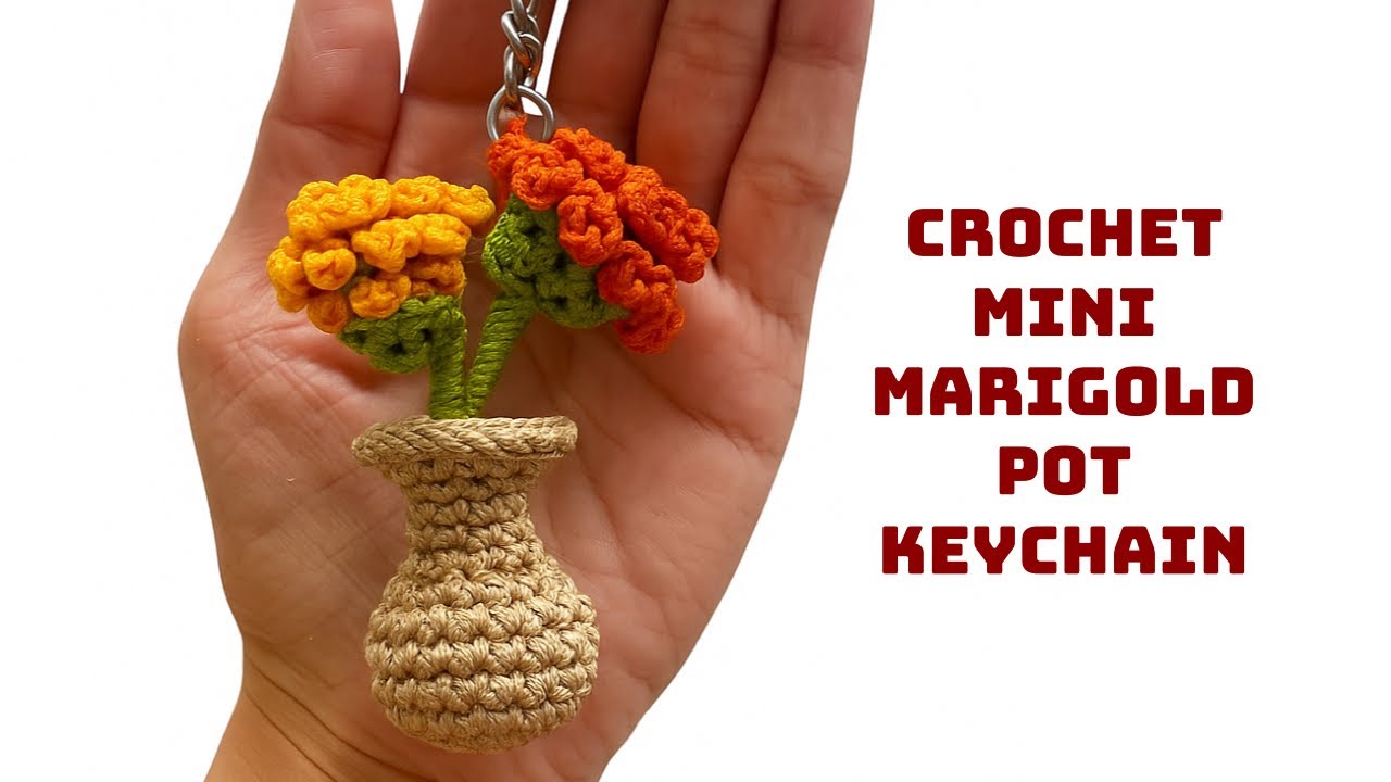 Crochet Mini Flower Pot Keychain | Crochet keychain | Marigold flower 