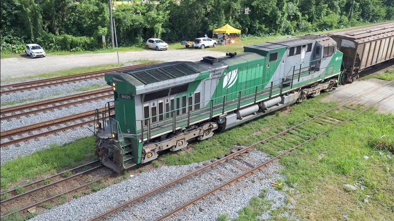 Ac44i 8425 Ex Fibria de bico, com trem carregado, passando por IPG Piaçaguera.