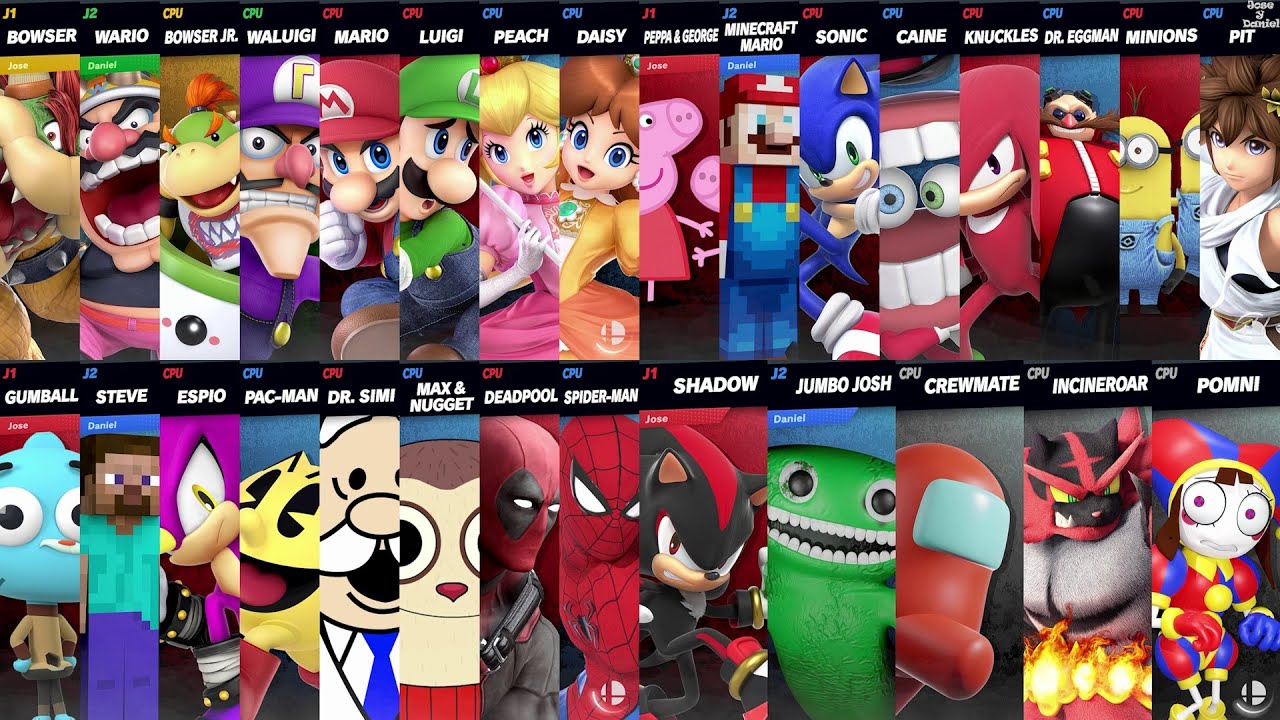 Team Sonic vs Team Minecraft Mario | Pomni vs Shadow vs Crewmate | Super Smash Bros Ultimate