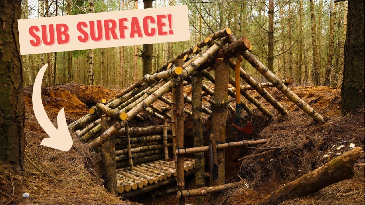 UK Bushcraft Survival Bunker Build With Hand Tools And A Wild camp