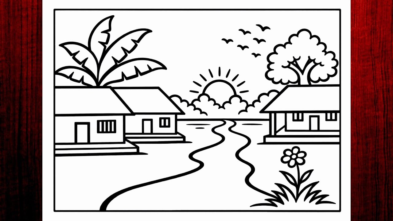 Simple village scenery drawing/Easy pencil sketch for beginners#landscapedrawing​ #drawing​#art​
