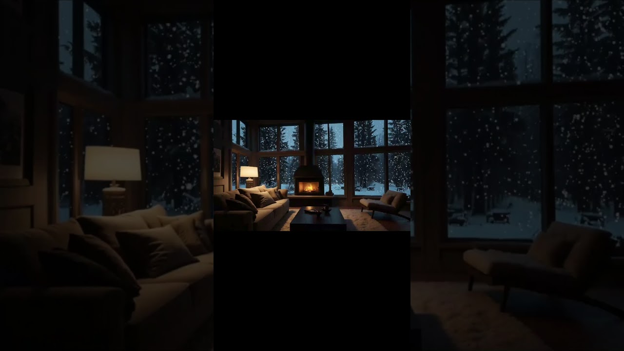 No Ads Fireplace Blizzard ASMR - Snow Storm Sound Sleep With Fireplace Burning For Deep Sleeping