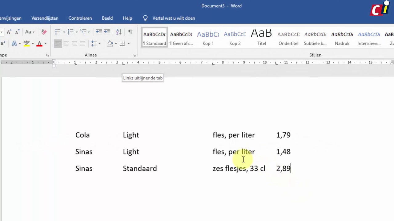 Word - Tabstops