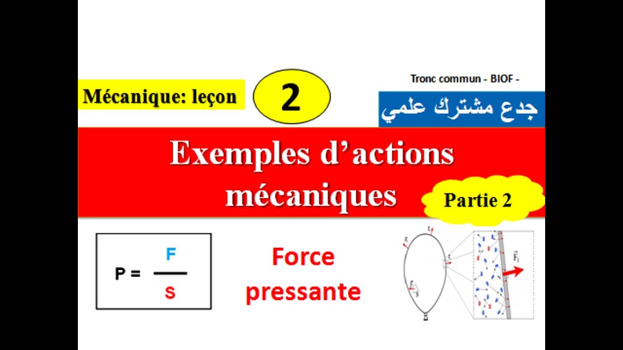 Exemples d'actions mécaniques: tronc commun _ partie 2_  جدع مشترك علمي