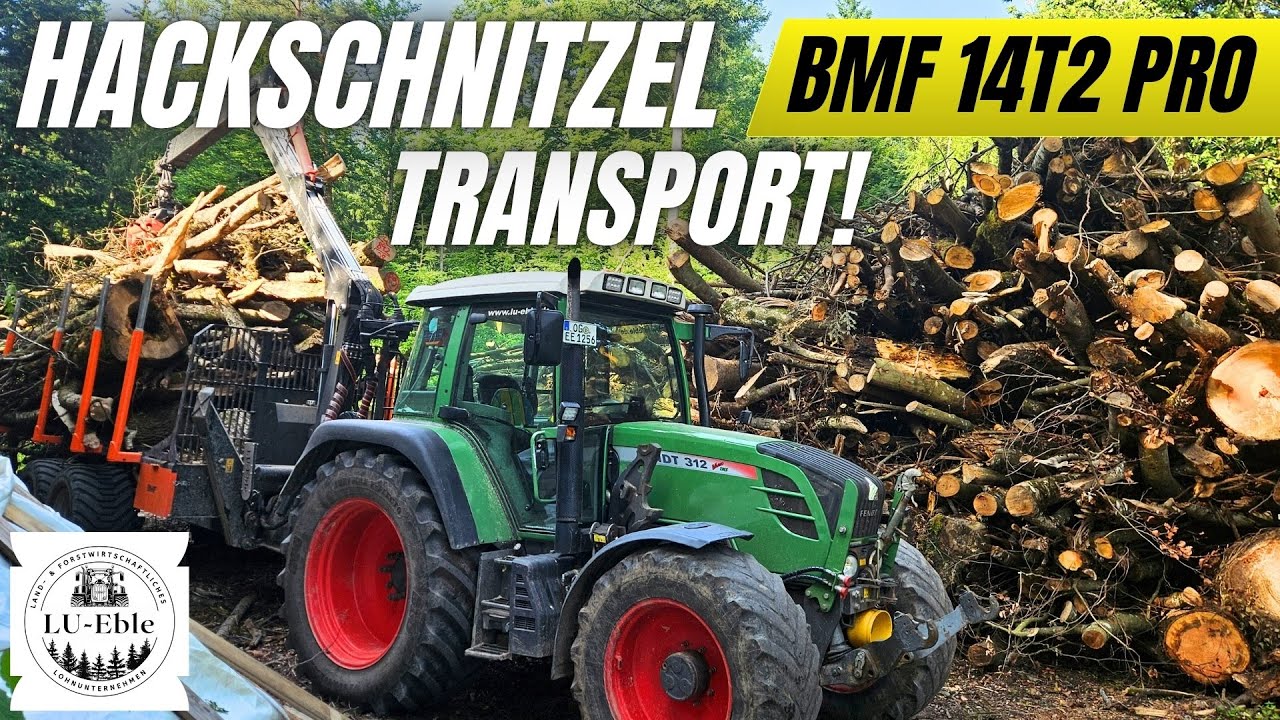 Hackschnitzel Transport mit Fendt 312 Vario und BMF14T2Pro bei 30°C im Schwarzwald