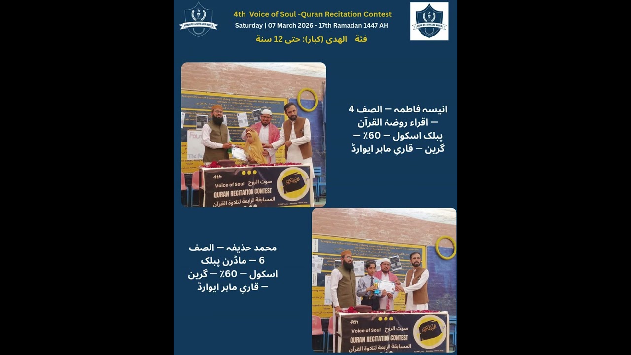 Quran Recitation and Awards Pics of Al Huda Category 4th “Voice of Soul” Quran Recitation Contest