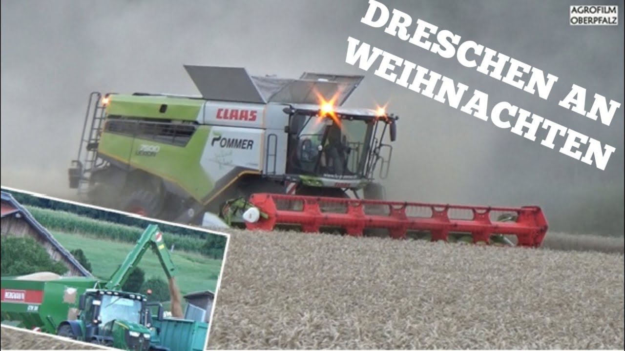Getreideernte mit Claas Lexion 7500 TT und Bergmann GTW 300 Überladewagen - Lohnunternehmen Pommer