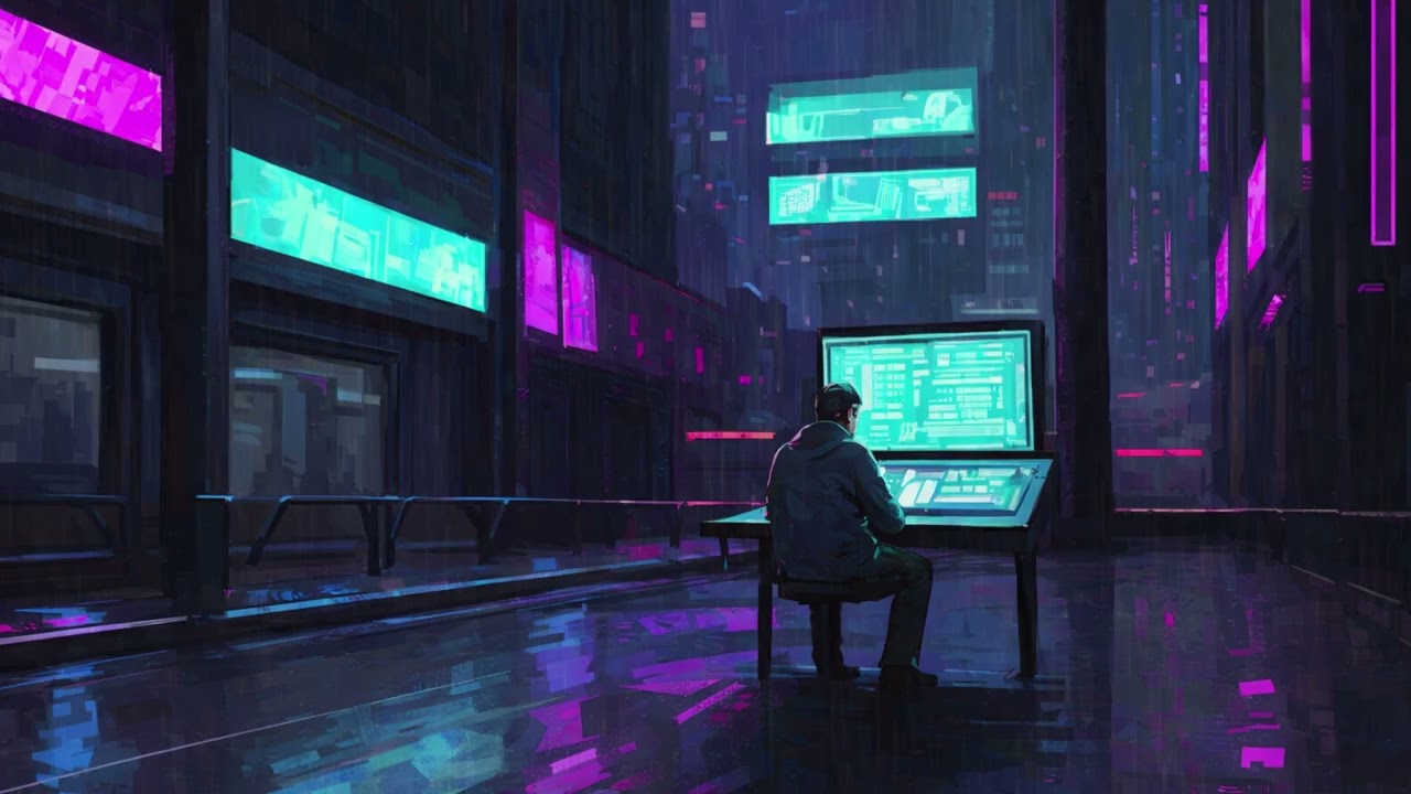 Neon Solitude Cyberpunk Rainy Streets Synthesizer Melancholy   Atmospheric Chill for Coding