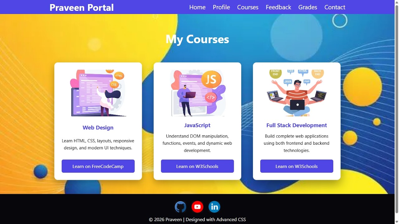 📚 Courses Page UI Design Using HTML & CSS | Student Portal Project