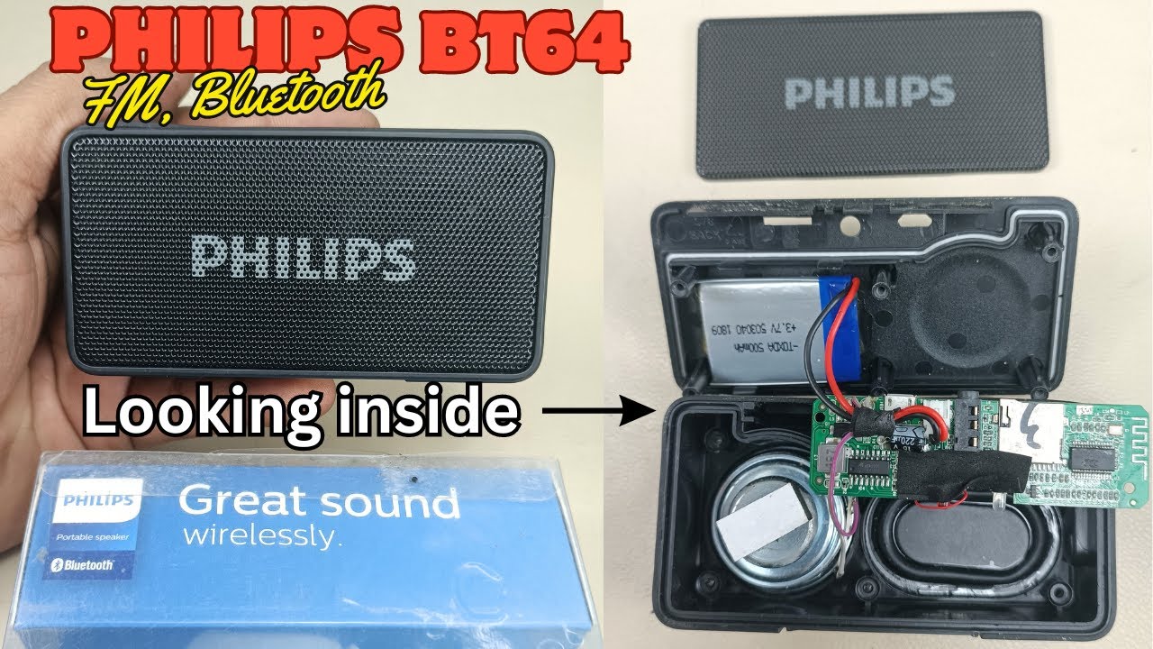 Disassembly & Looking inside of Philips BT64 Bluetooth speaker , AM / FM / SD card